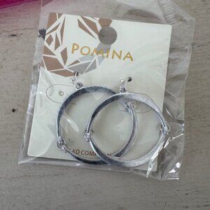 Pomina Hammered‎ Hoop Earrings Statement Dangle Drop Silver Tone Jewelry